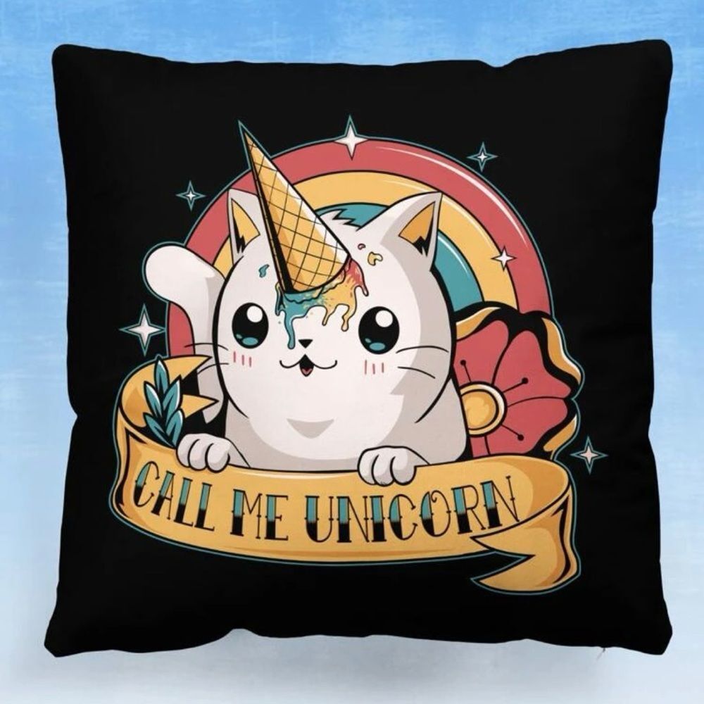 Colorful Cartoon Cat Unicorn Pillow Cover